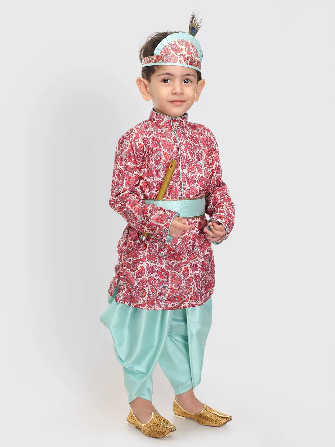 VASTRAMAY Boy's Janmashtami Printed Krishna Kurta and Dhoti Set