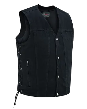 VB939BK Men's Black V-Neck Denim Vest for Motorcycle Riders