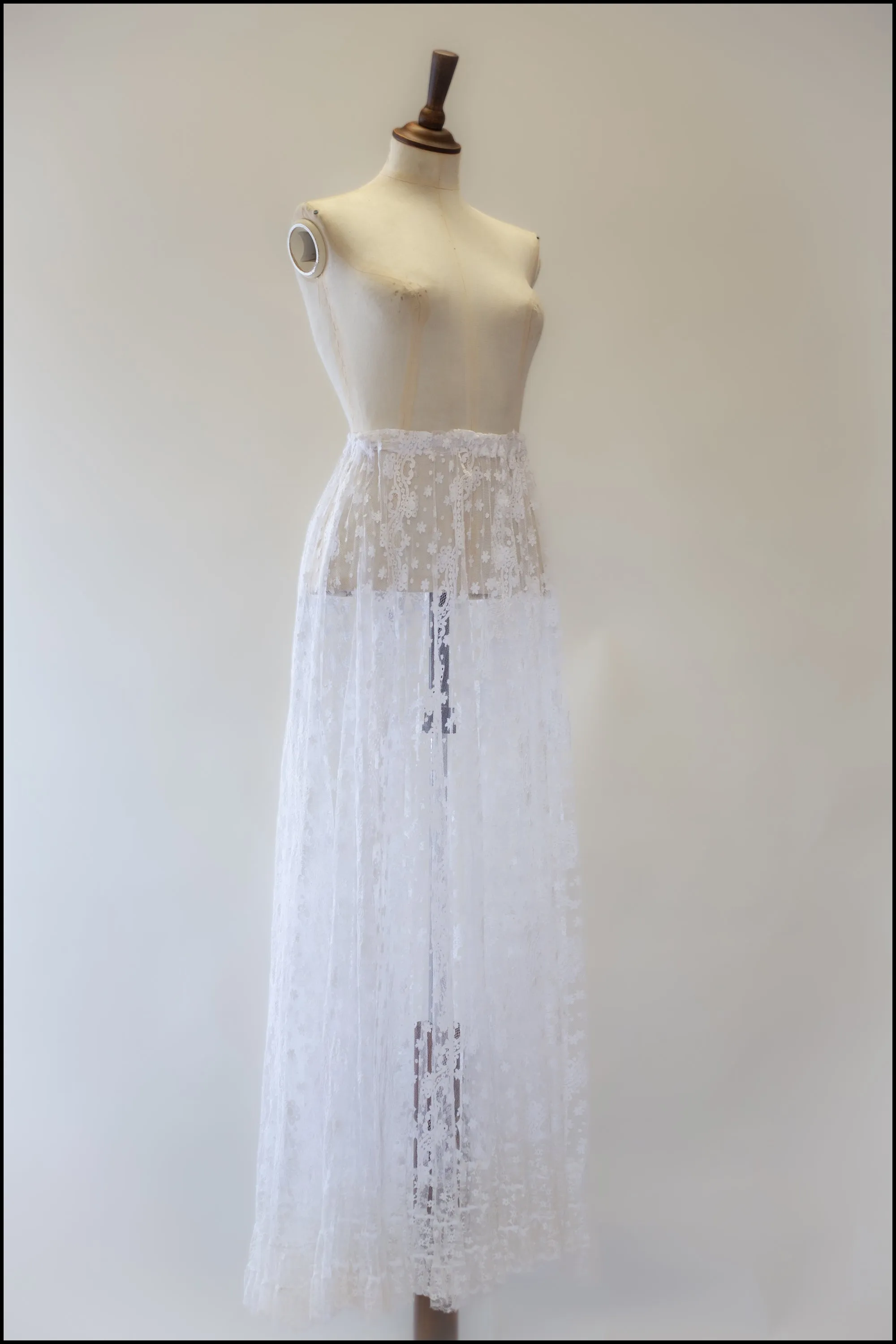 Vintage 1910s Edwardian White Lace Bridal Skirt