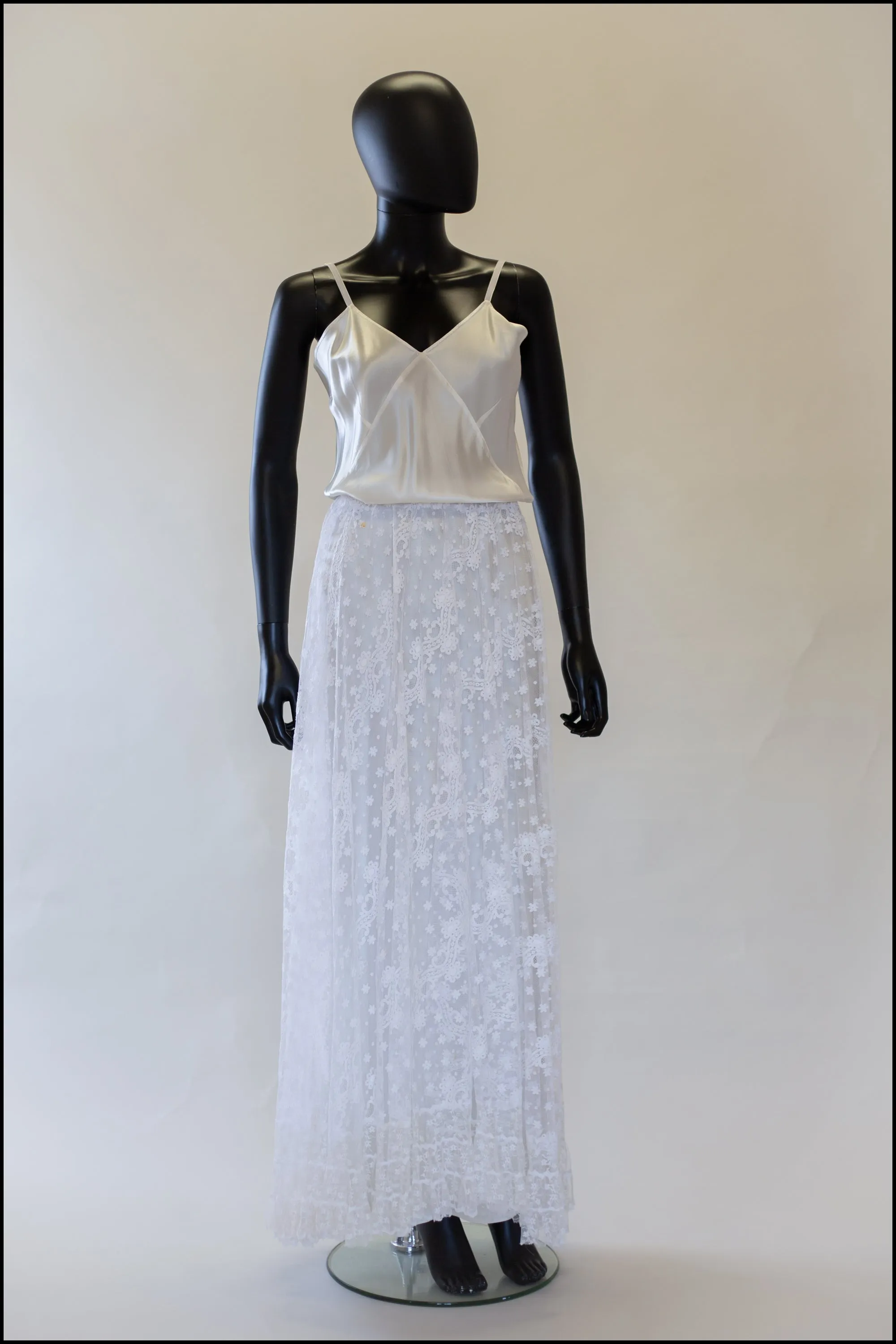 Vintage 1910s Edwardian White Lace Bridal Skirt