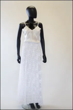 Vintage 1910s Edwardian White Lace Bridal Skirt