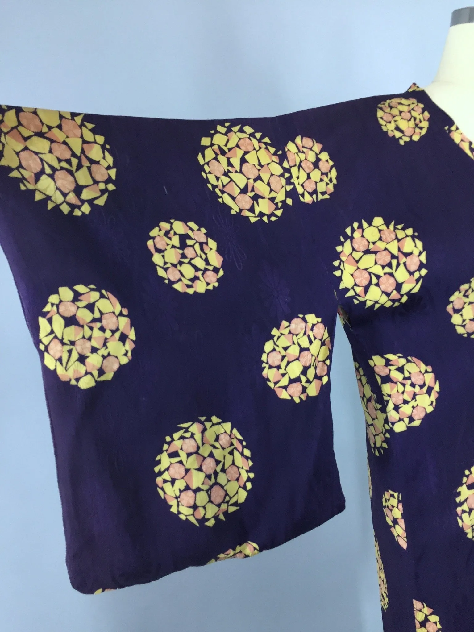 Vintage 1940s Silk Michiyuki /  Dark Purple & Yellow