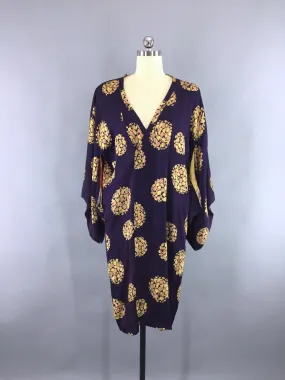 Vintage 1940s Silk Michiyuki /  Dark Purple & Yellow