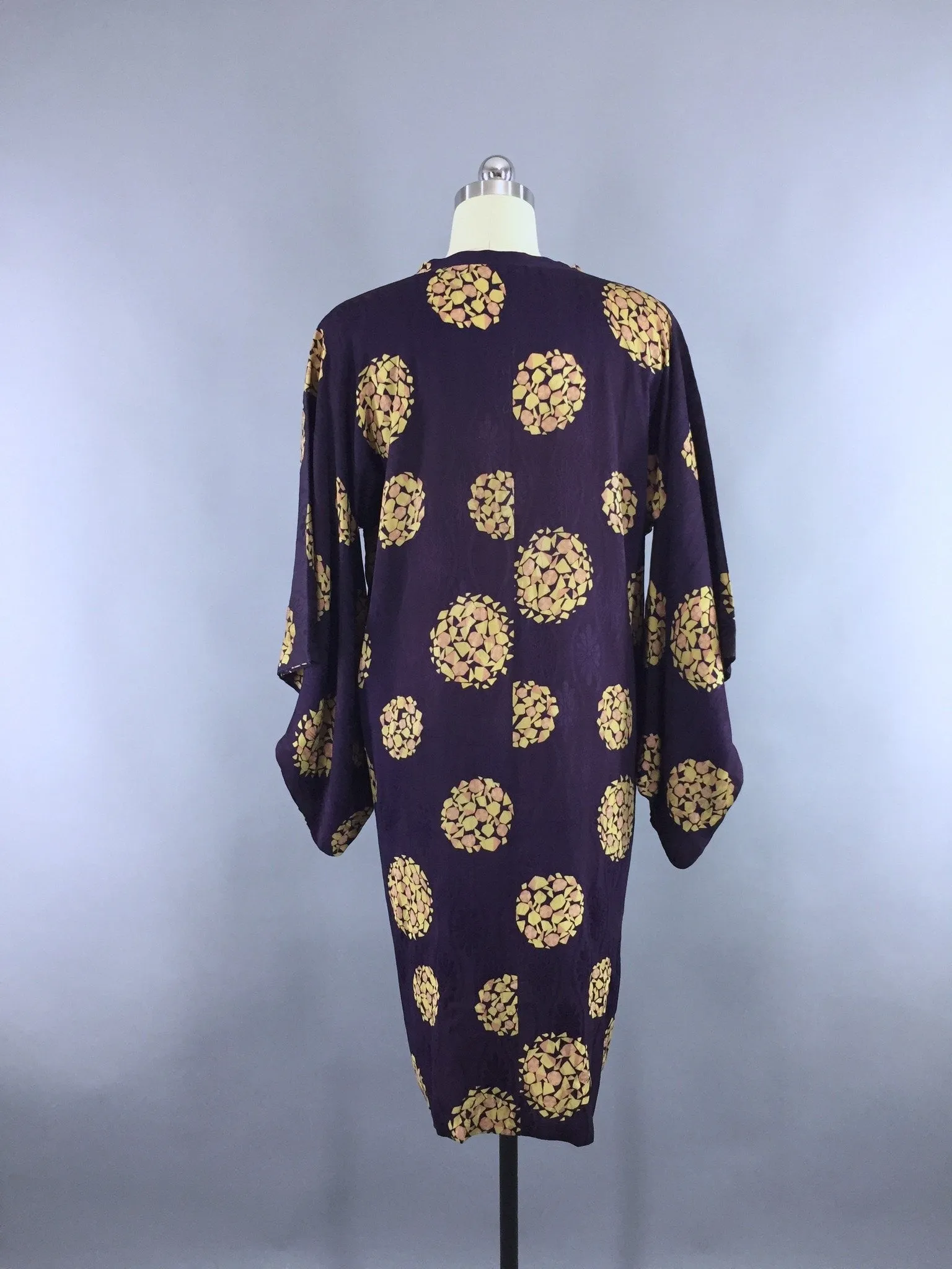 Vintage 1940s Silk Michiyuki /  Dark Purple & Yellow