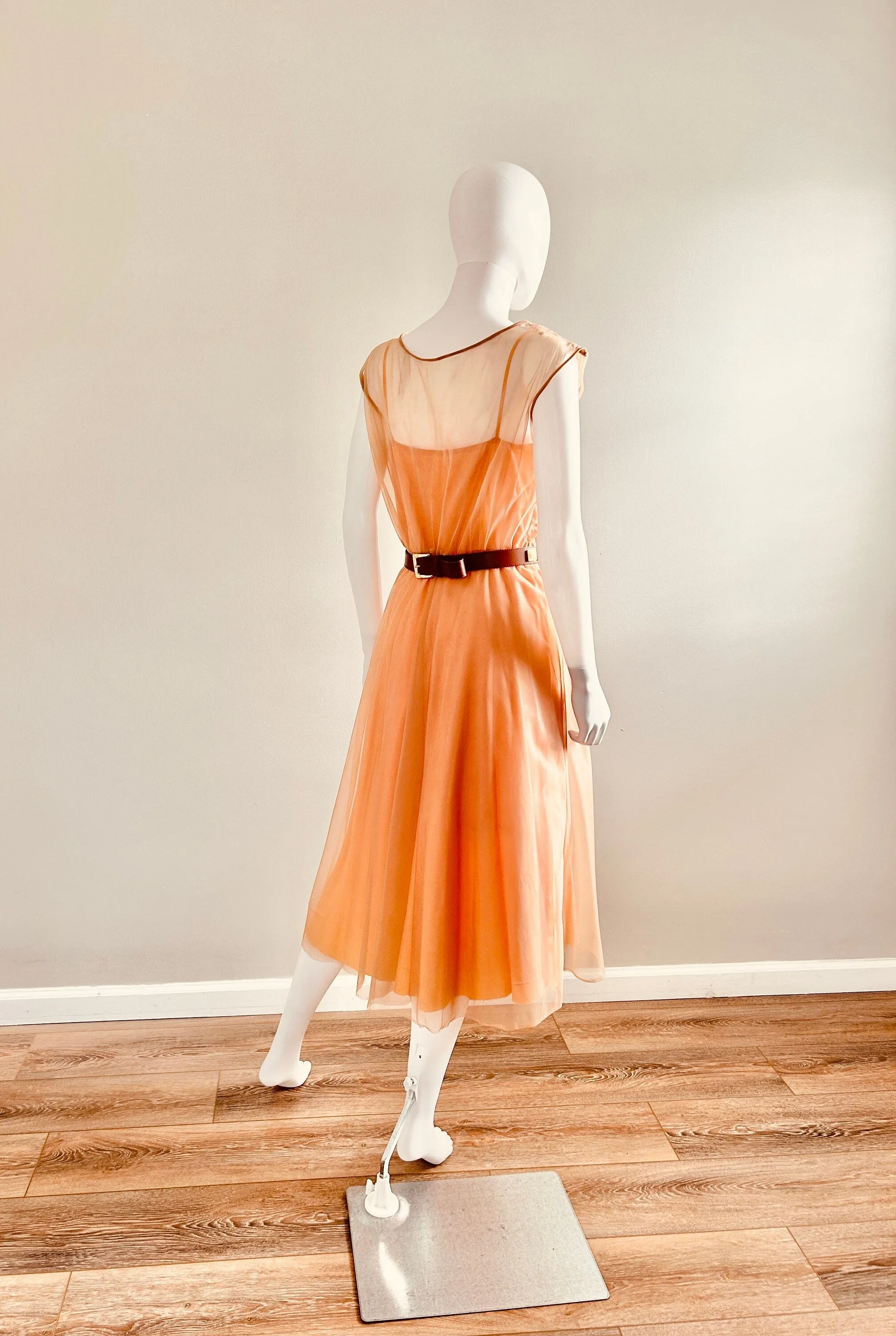 Vintage 1950s Sheer Nylon Dress / 50s retro fit and flare dress / Size M