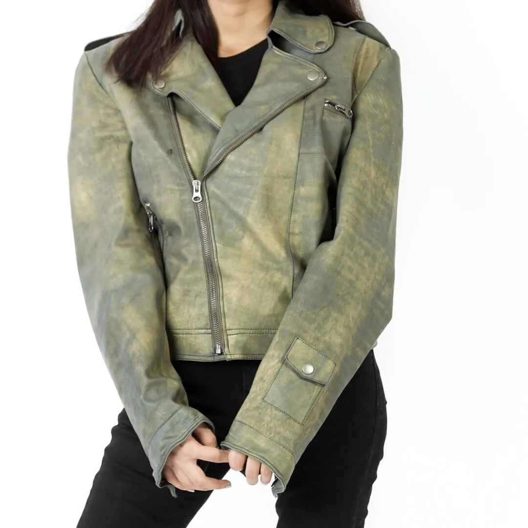 Vintage Distressed Green Leather Jacket