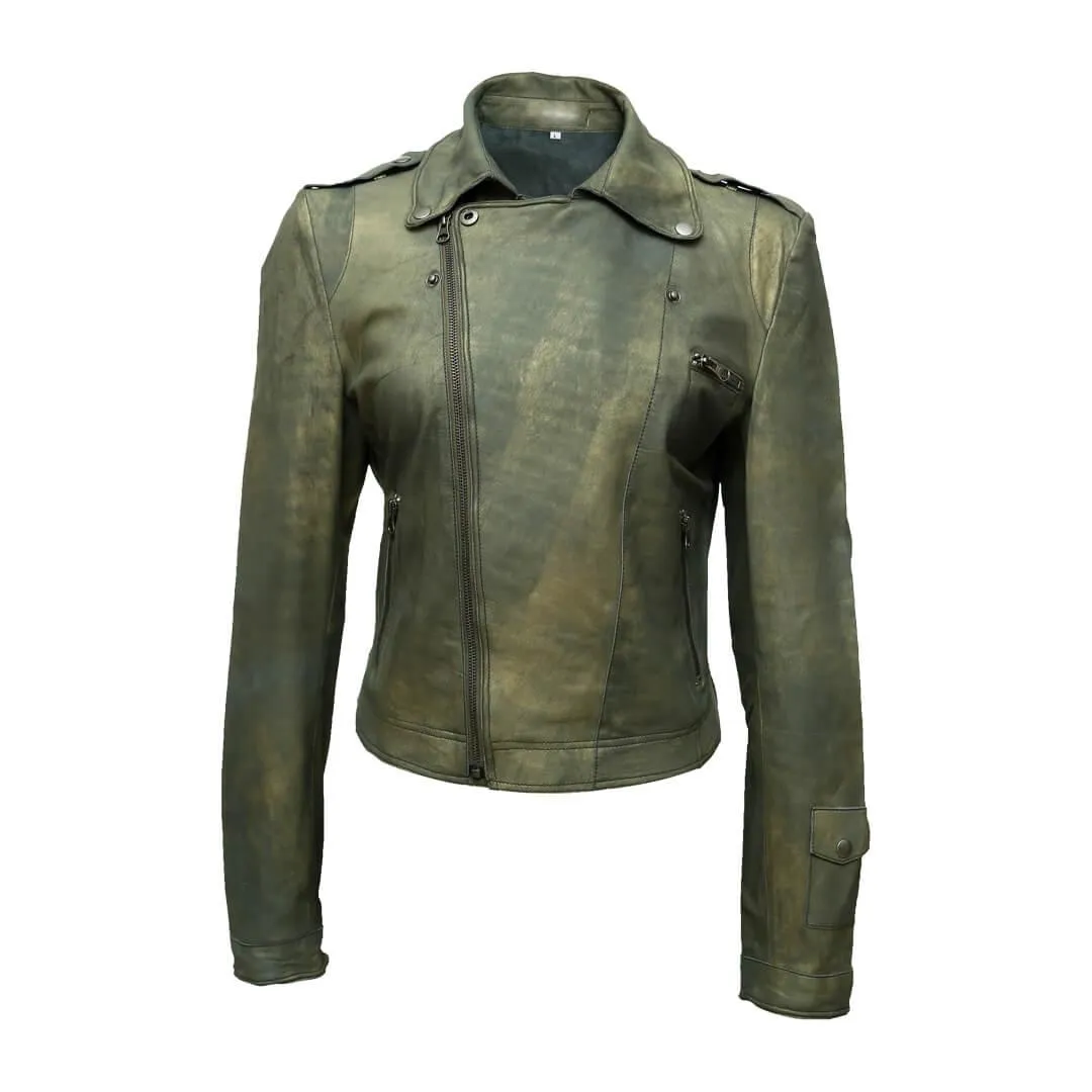 Vintage Distressed Green Leather Jacket