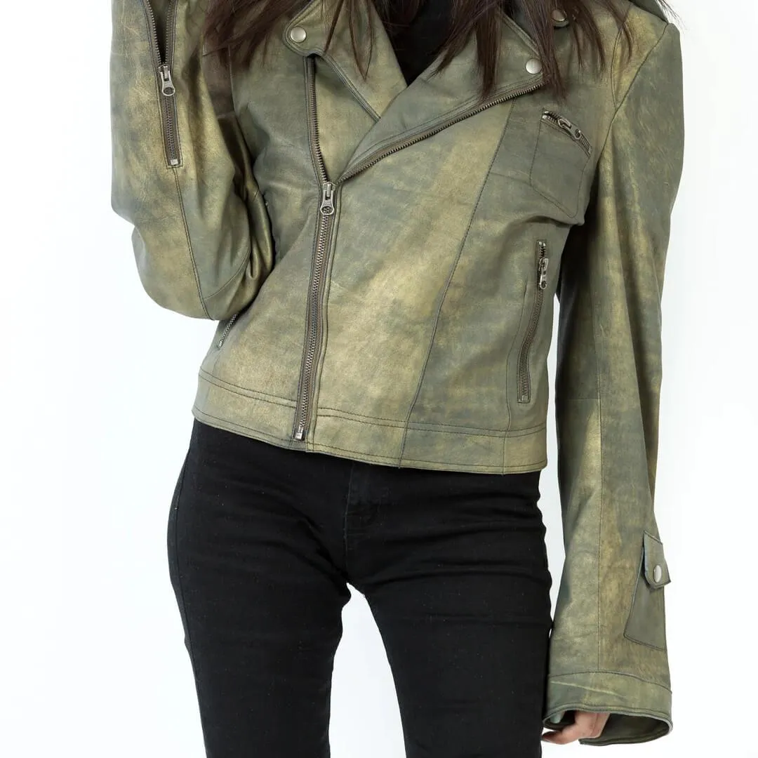 Vintage Distressed Green Leather Jacket