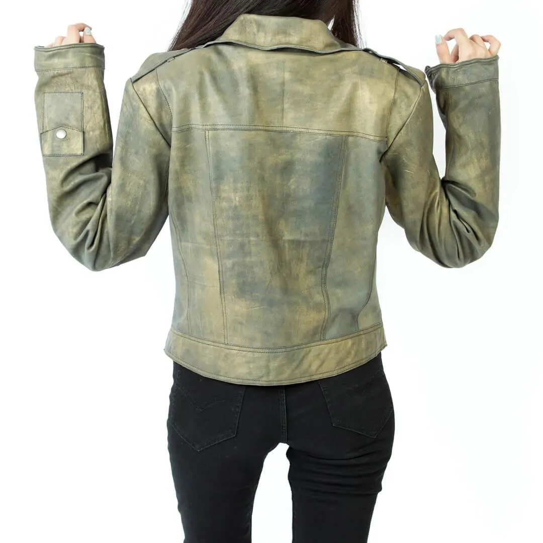 Vintage Distressed Green Leather Jacket