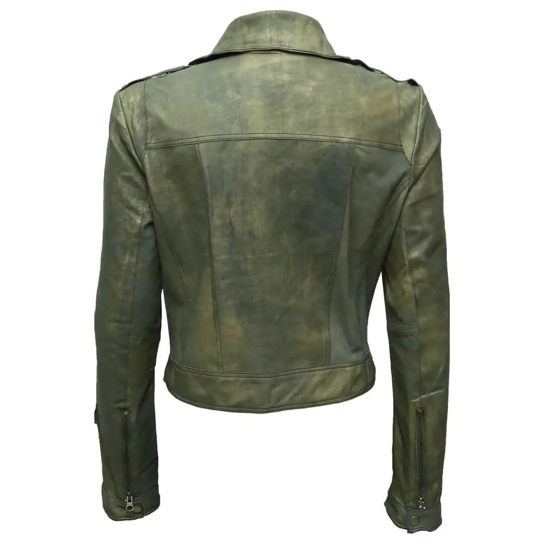 Vintage Distressed Green Leather Jacket