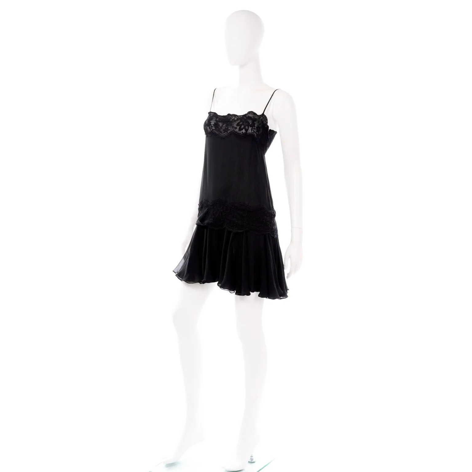 Vintage Valentino Night Black Silk & Lace Evening Slip Dress