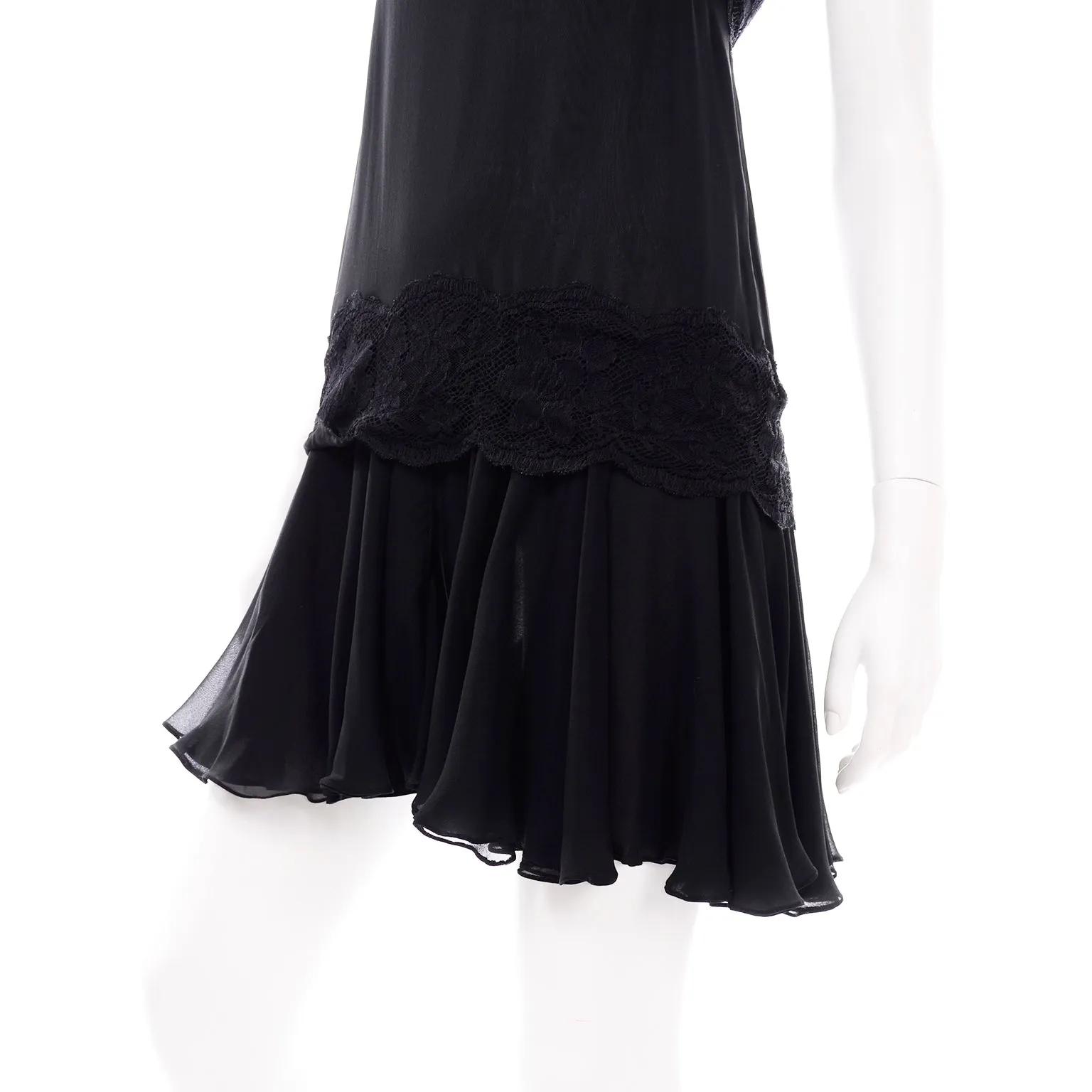 Vintage Valentino Night Black Silk & Lace Evening Slip Dress