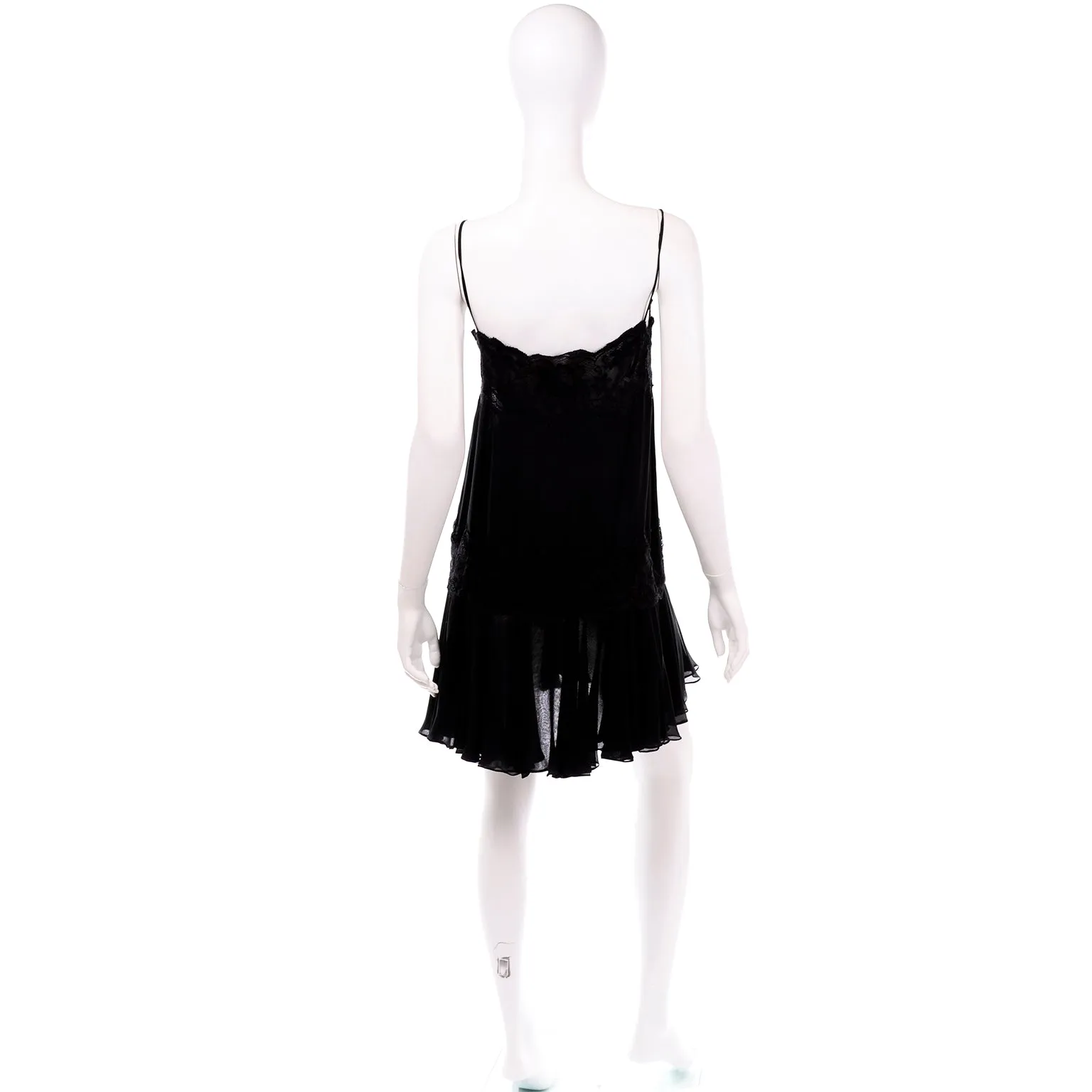 Vintage Valentino Night Black Silk & Lace Evening Slip Dress