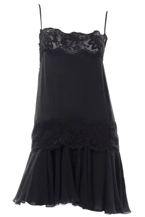 Vintage Valentino Night Black Silk & Lace Evening Slip Dress