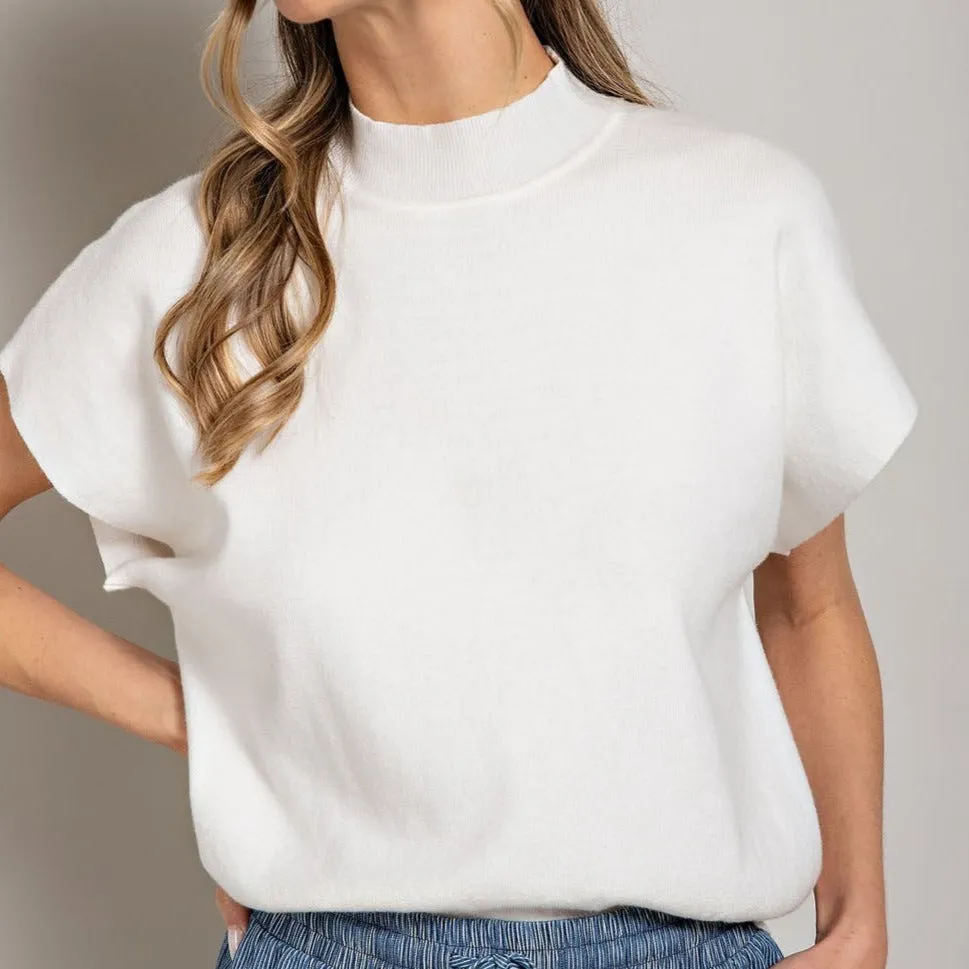 Warm Embrace Mock Neck Short Sleeve Sweater Top