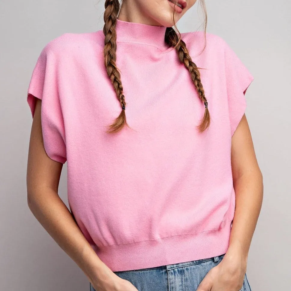 Warm Embrace Mock Neck Short Sleeve Sweater Top