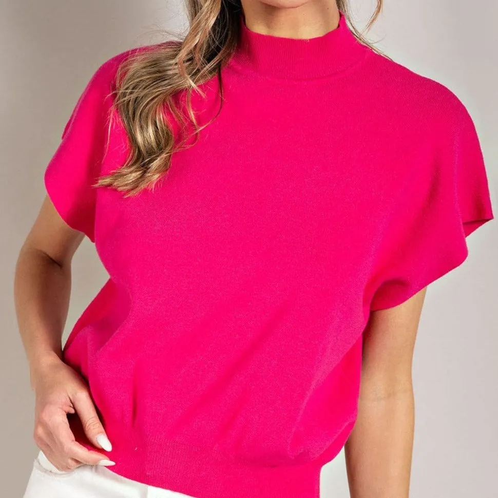 Warm Embrace Mock Neck Short Sleeve Sweater Top