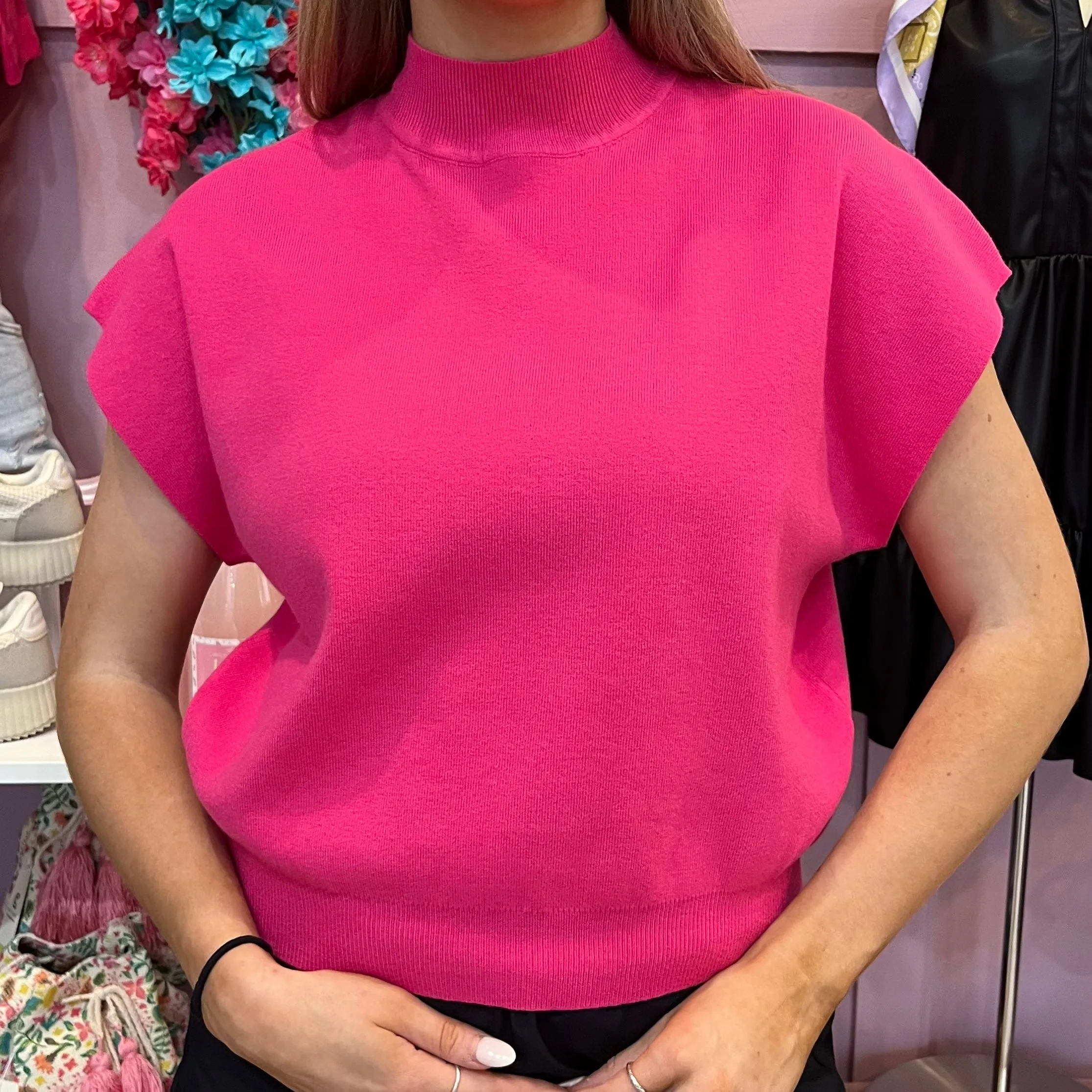 Warm Embrace Mock Neck Short Sleeve Sweater Top