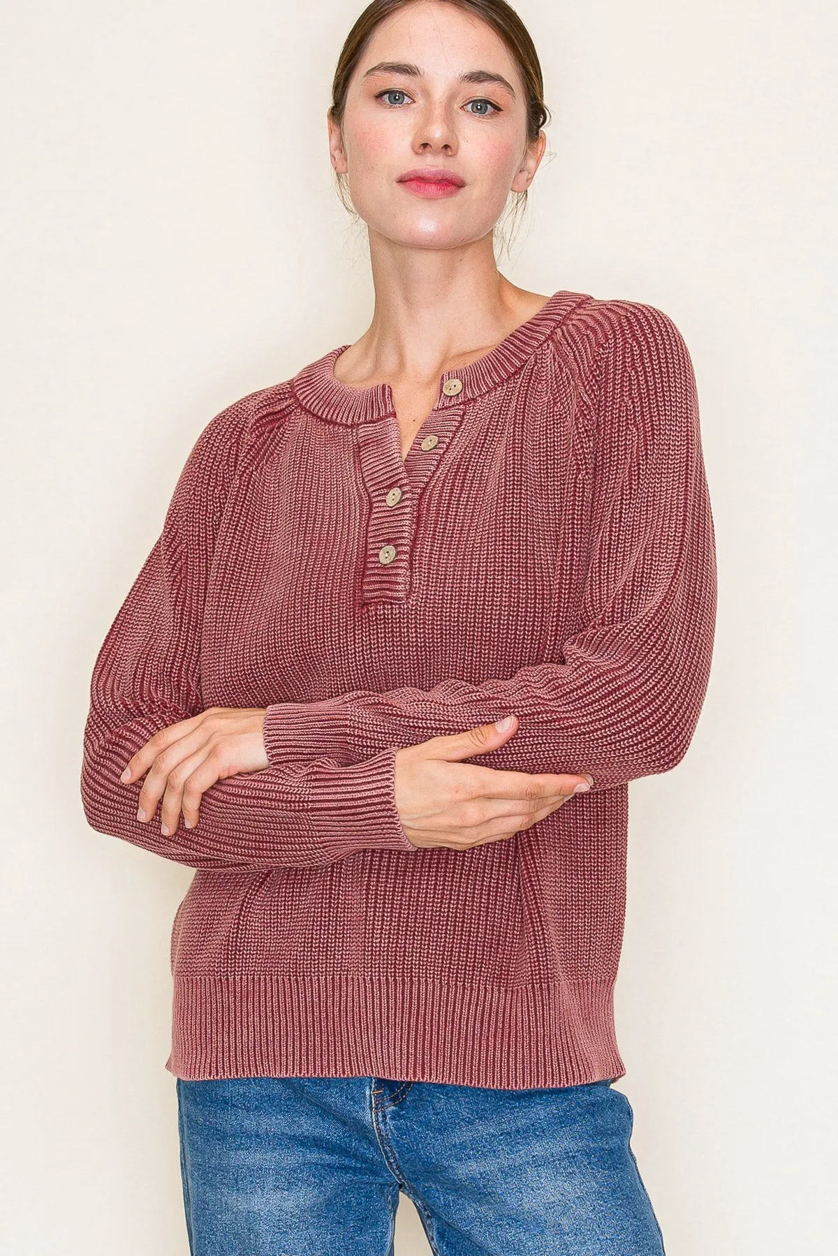 Washed Knit Henley Pullovers - 2 Colors! - FINAL SALE