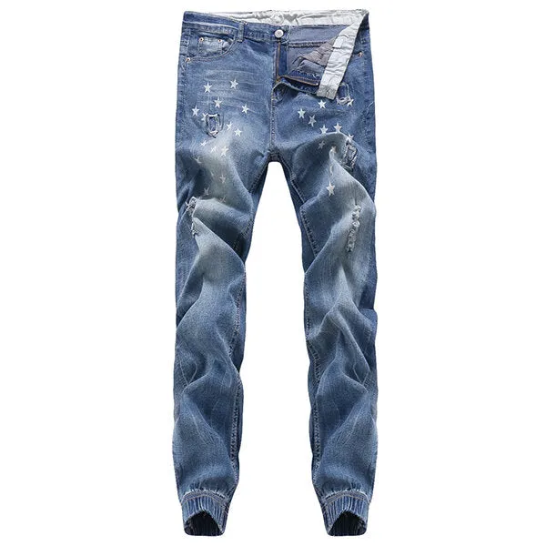 Washed Skinny Holes Biker Jeans Fashion Casual Stone