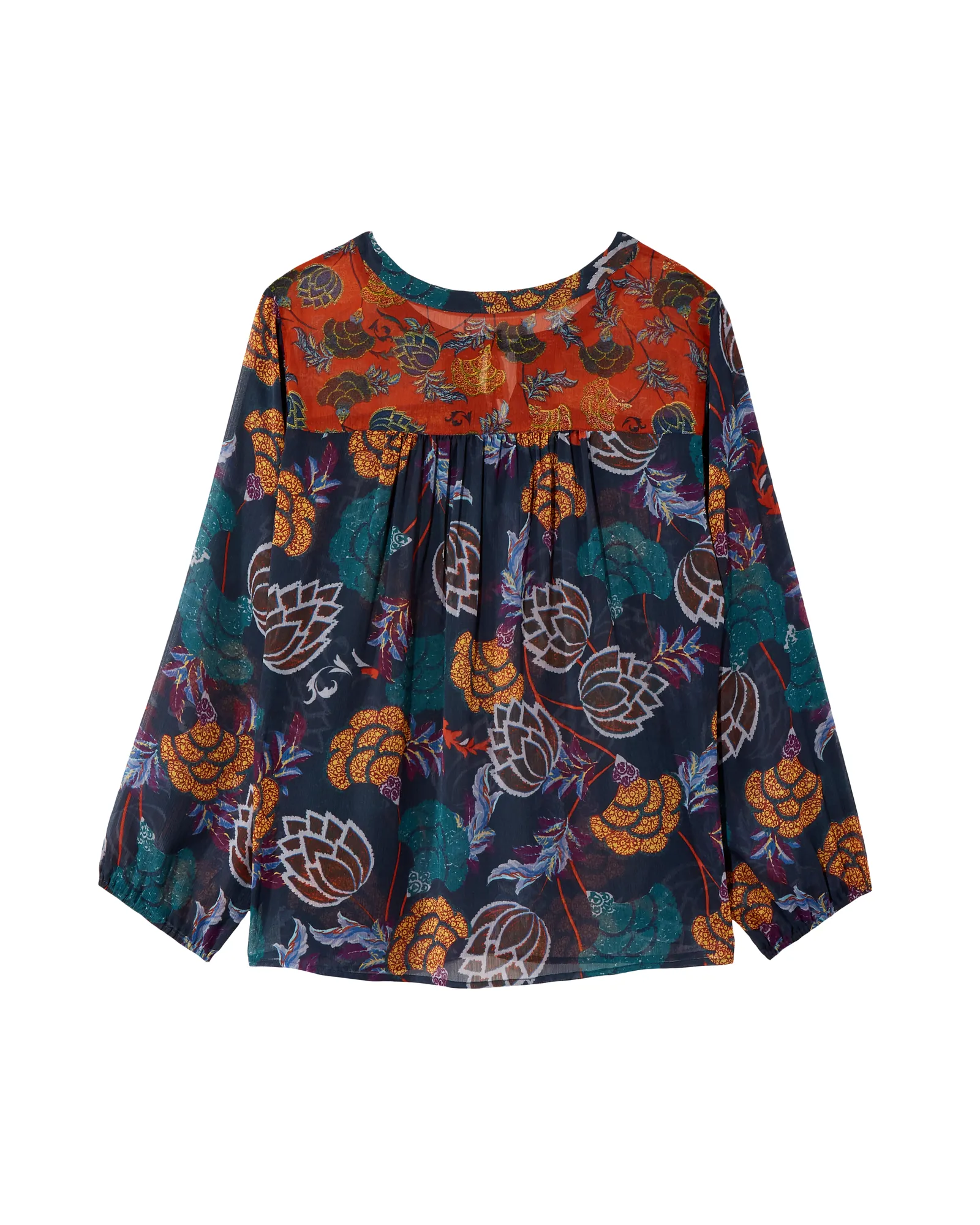 Waverly 3/4 Sleeve Mixed Print Split Neck Bloue | Navy / Orange