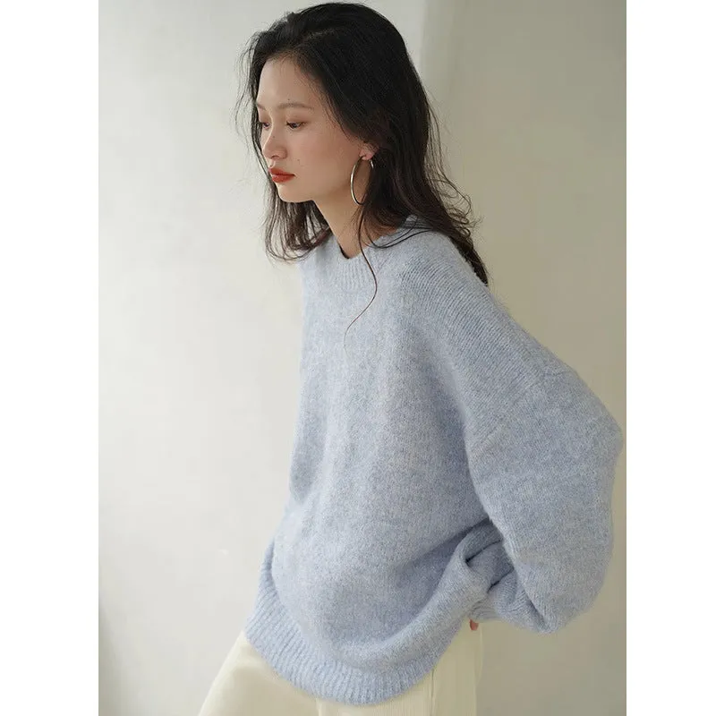 Wenkouban sweater Lazy Style Outer Wear round Neck Sweater for Women 2024 Winter New Gentle Style Loose Soft Glutinous Pullover Sweater