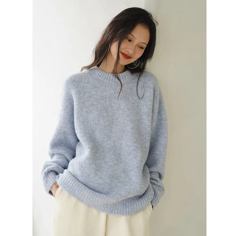 Wenkouban sweater Lazy Style Outer Wear round Neck Sweater for Women 2024 Winter New Gentle Style Loose Soft Glutinous Pullover Sweater