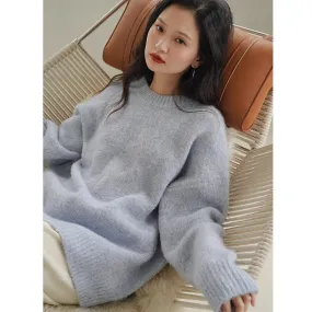 Wenkouban sweater Lazy Style Outer Wear round Neck Sweater for Women 2024 Winter New Gentle Style Loose Soft Glutinous Pullover Sweater