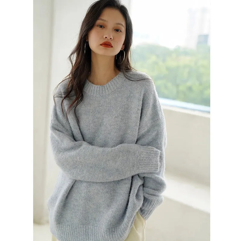 Wenkouban sweater Lazy Style Outer Wear round Neck Sweater for Women 2024 Winter New Gentle Style Loose Soft Glutinous Pullover Sweater