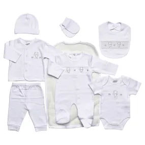 White 7piece 'Bears & Paws' Unisex Layette Gift Set