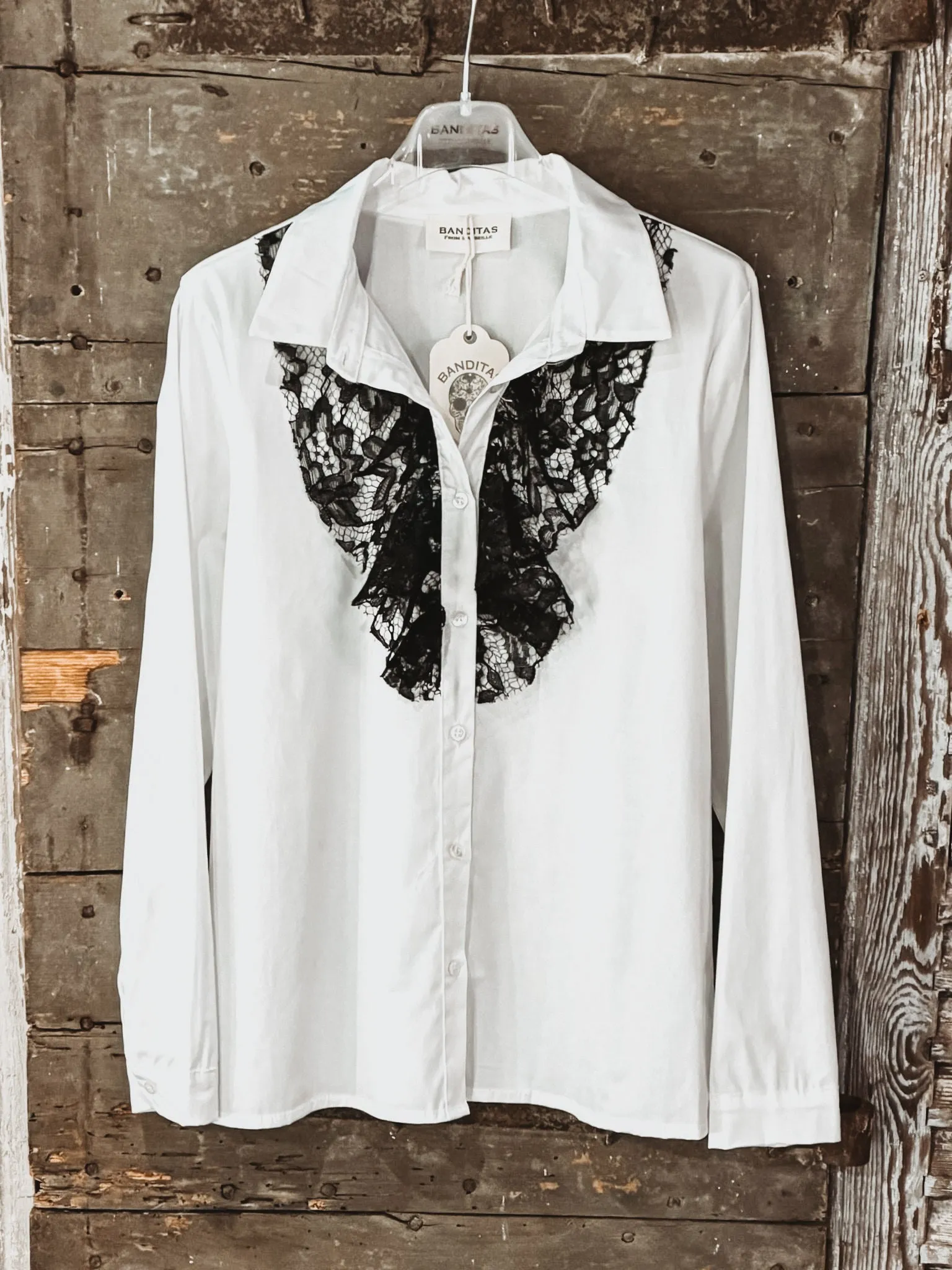 WHITE / BLACK cowgirl lace ruffle Blouse *NEW*