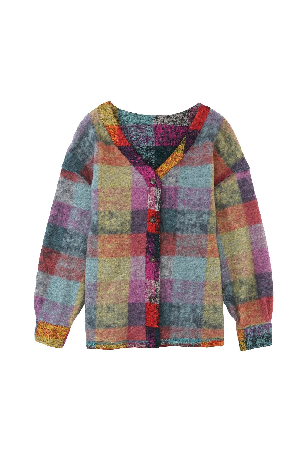 Wholesale Multicolor Brushed Checked Tunic Buttoned Shacket