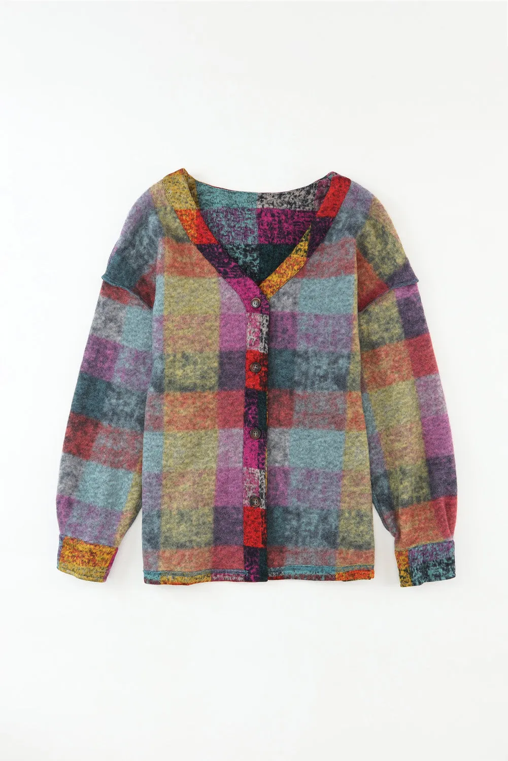 Wholesale Multicolor Brushed Checked Tunic Buttoned Shacket