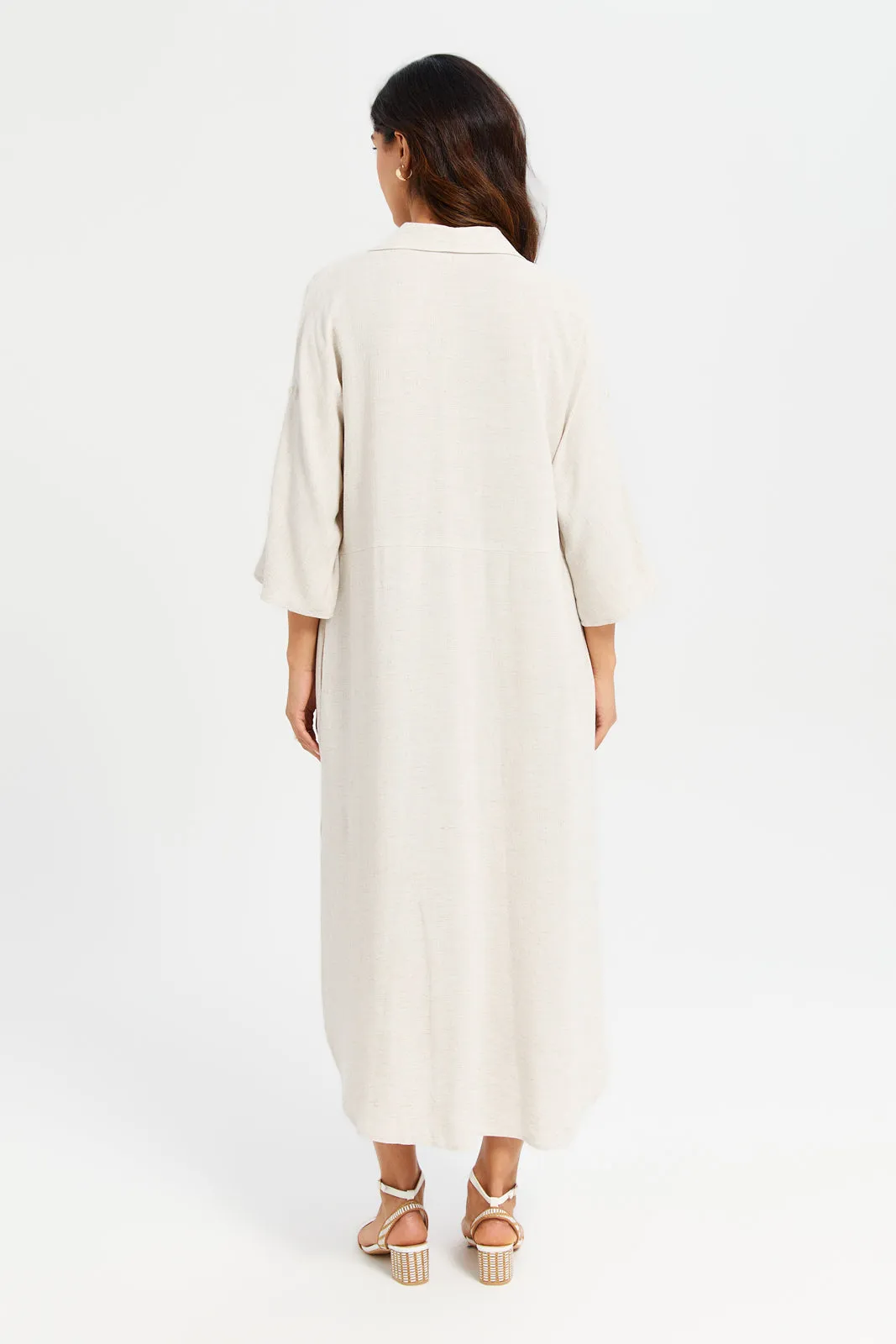 Women Beige Shirt Maxi Dress