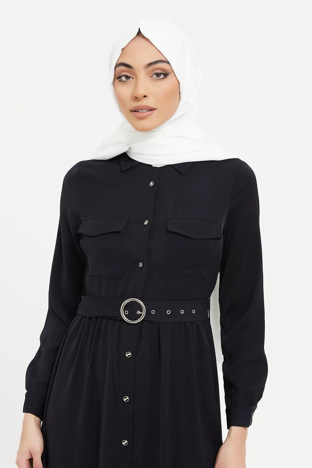 Women Black Belted Shirt Dress