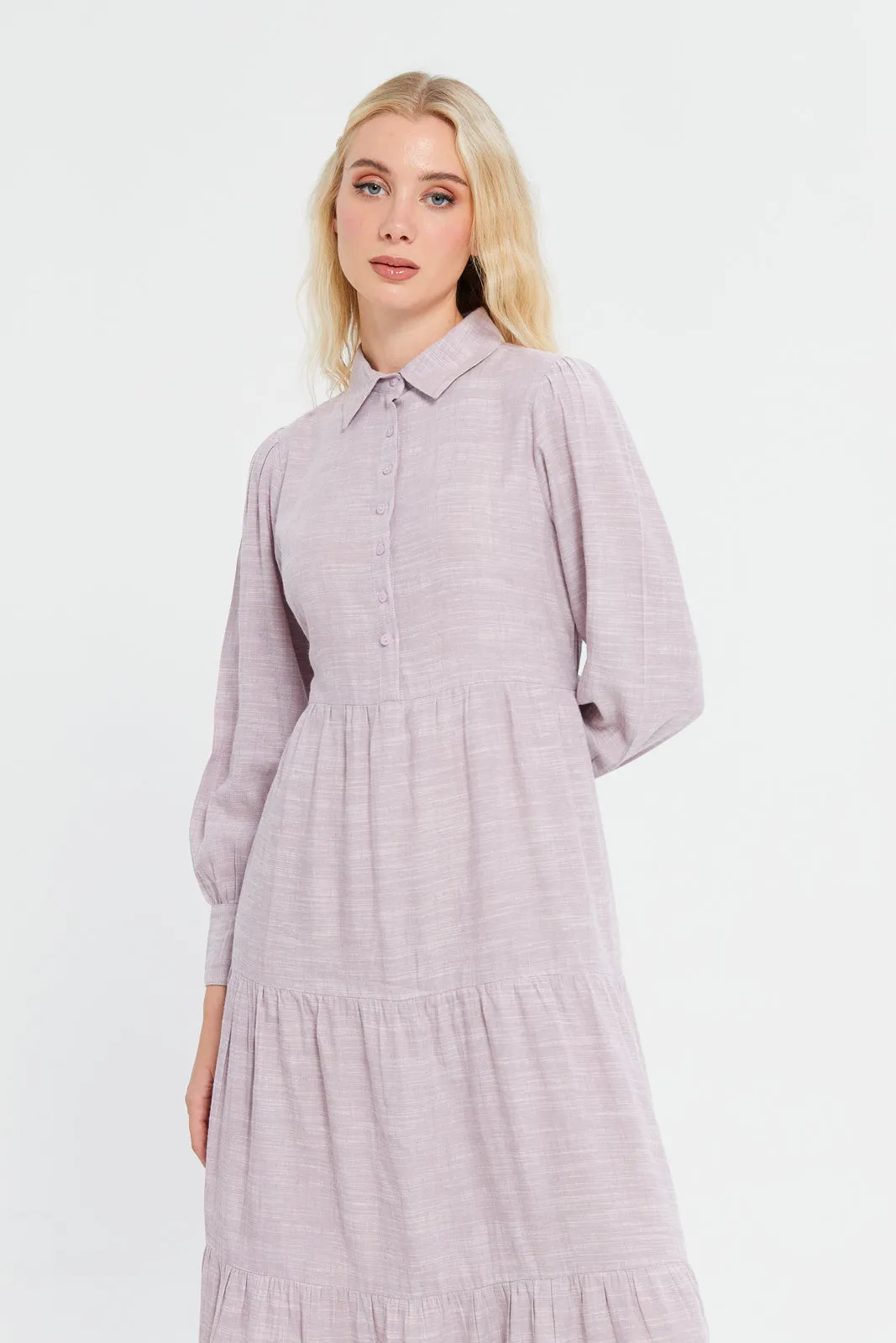 Women Lilac Shirt Tier Dress