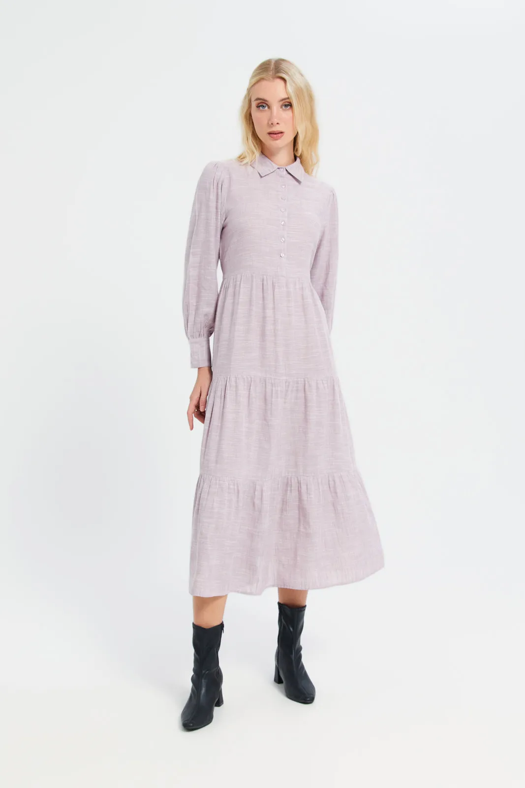 Women Lilac Shirt Tier Dress