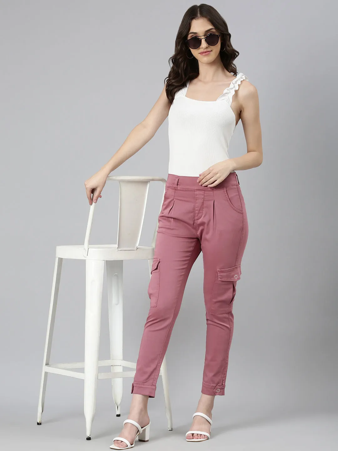 Women Mauve Solid Regular Fit Denim Jeans