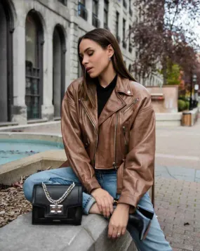 Womens Brown Biker 80s Leather Jacket