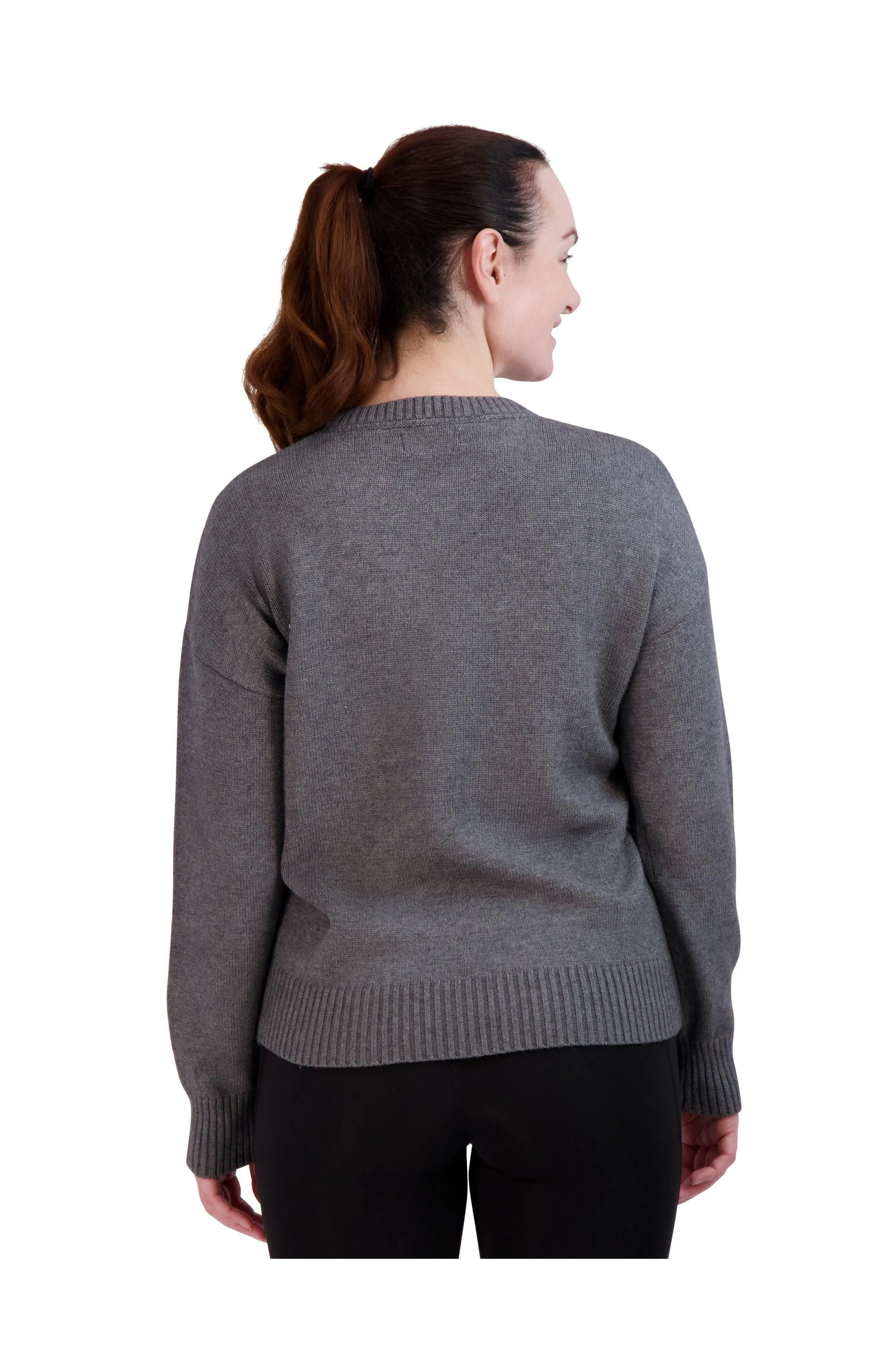 Women's Embroidered "BE KIND" Knit Gray Sweater