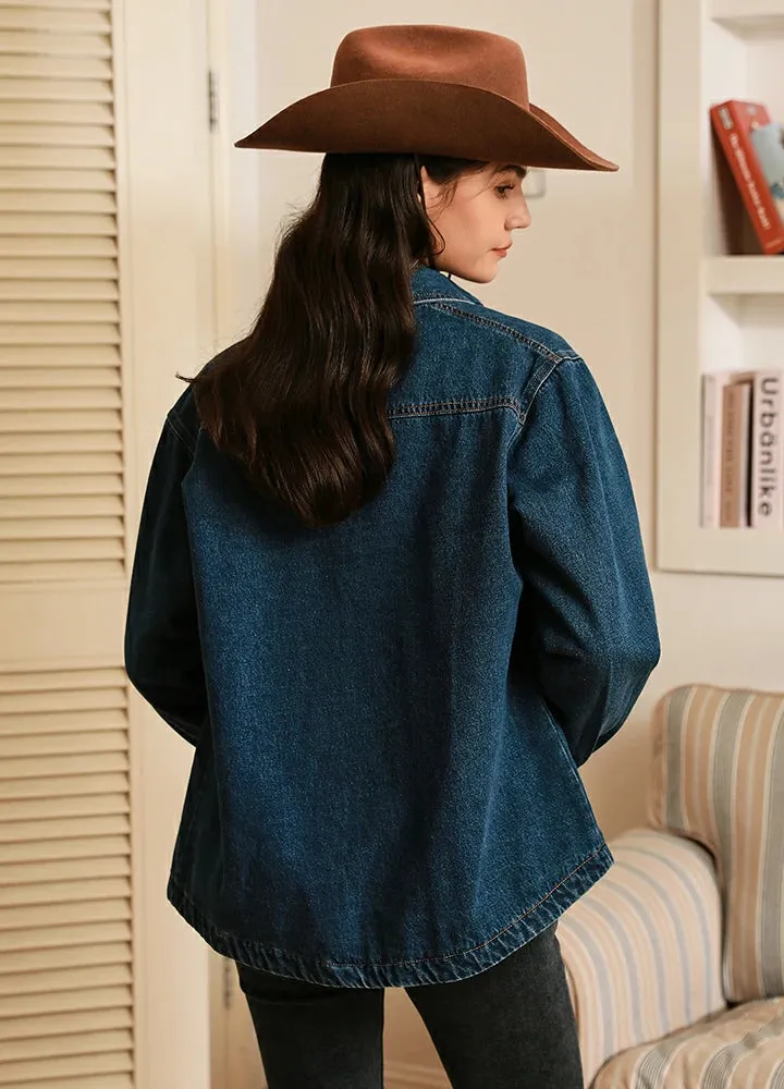 Women's Flannel-Lined Denim Shirt Jacket,Snap Jean Shacket