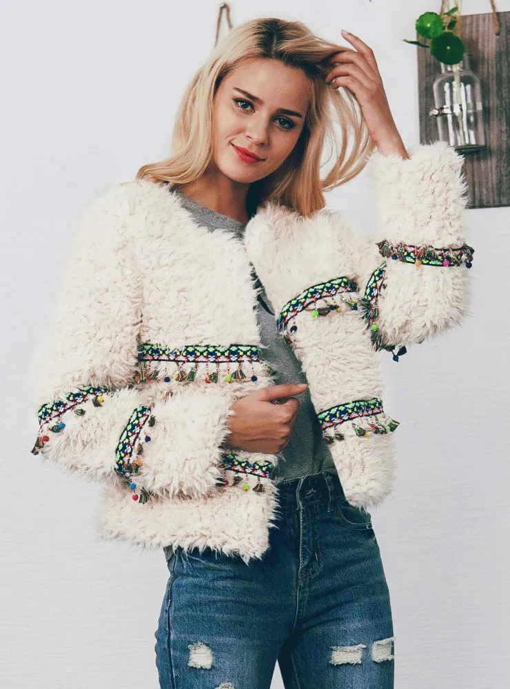 Women's National Style Faux Fur Fringed Plush Coat