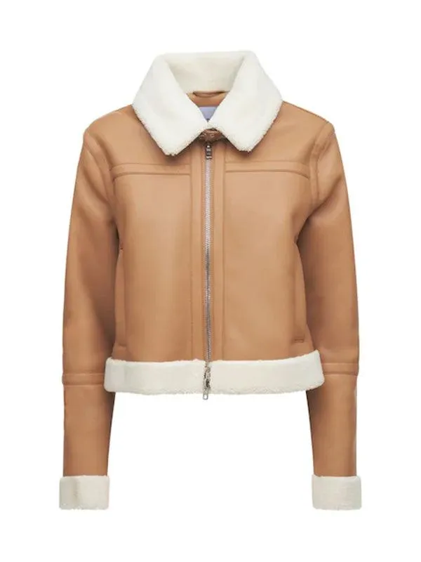 Womens Tan Brown Shearling Leather Jacket