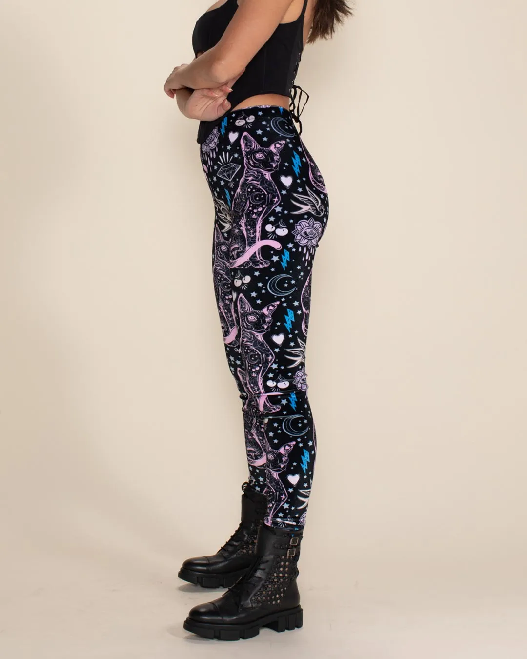 Women's Velvet Leggings | Black and Pink Sailor Kitty