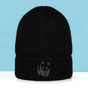 Wool Panda Beanie Hat - Black