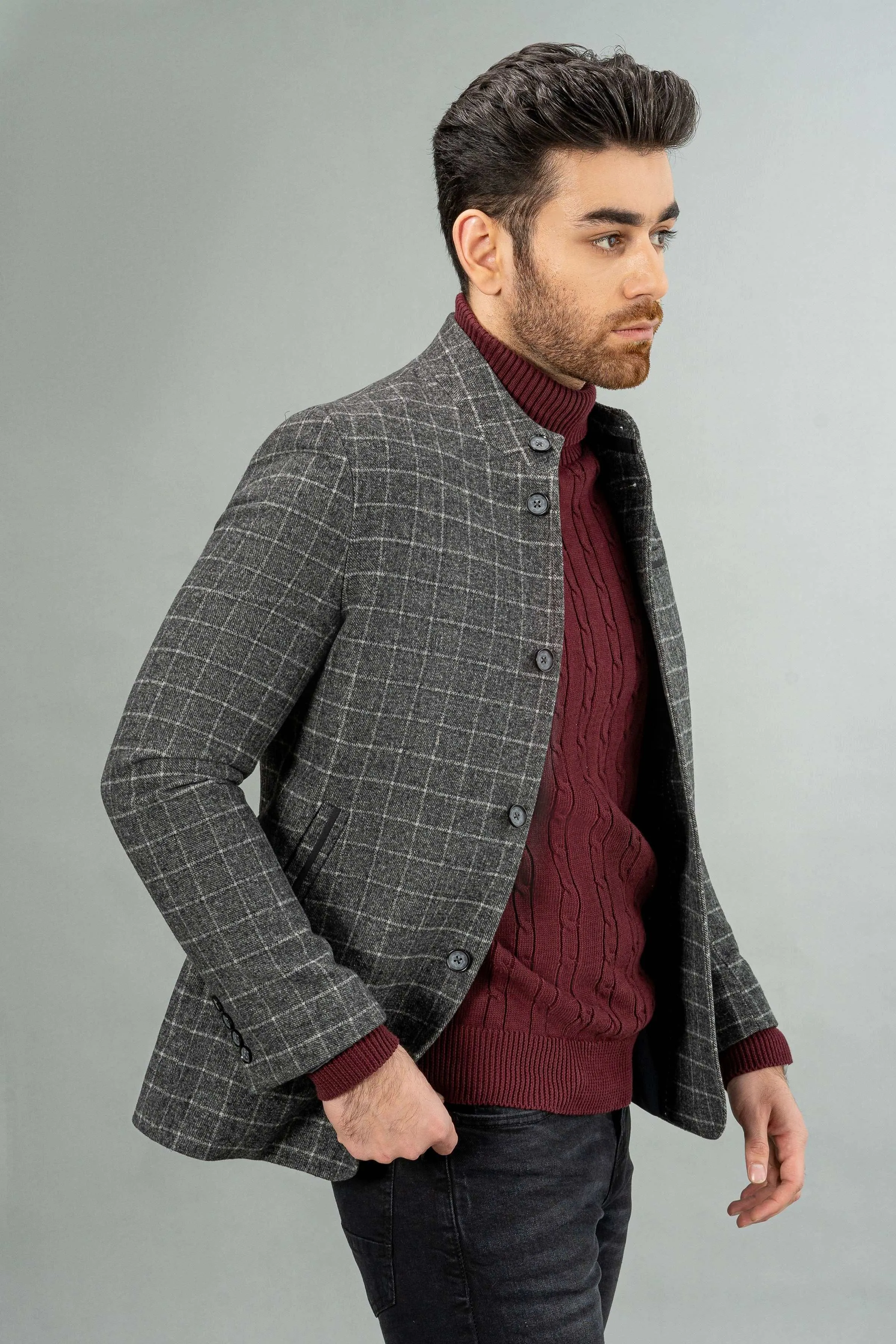 WOOLEN CASUAL COAT GREY BLACK