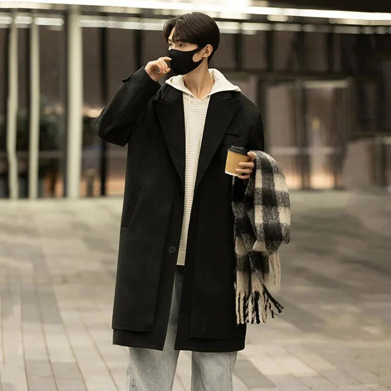 Woolen Solid Color Lapel Coat