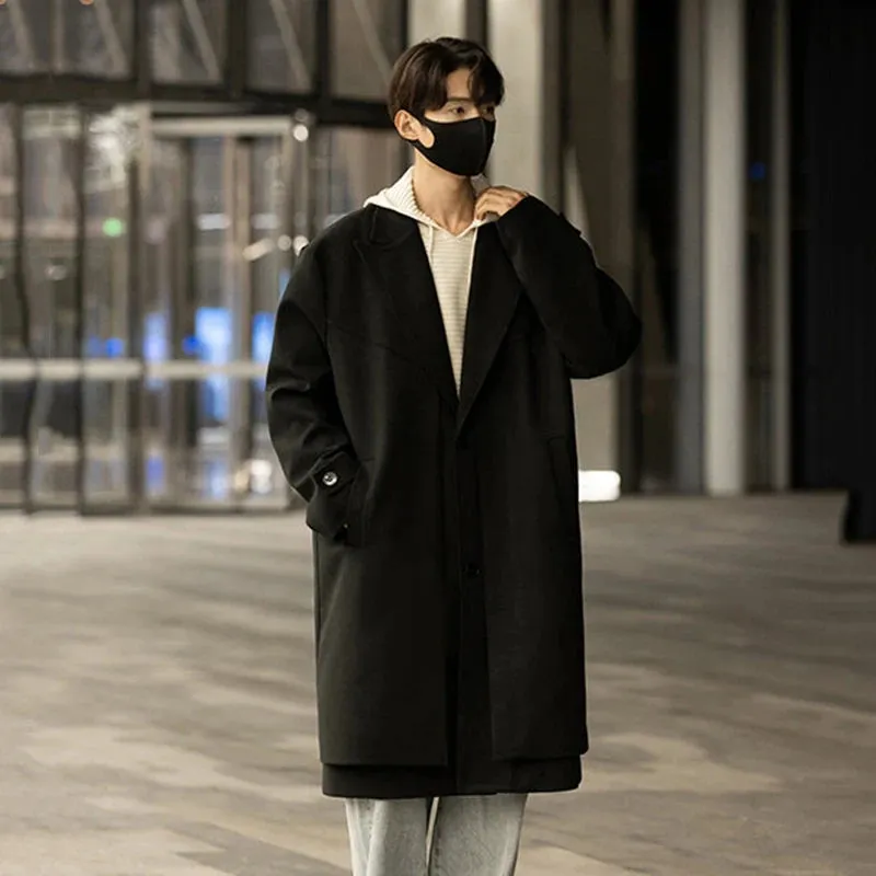 Woolen Solid Color Lapel Coat