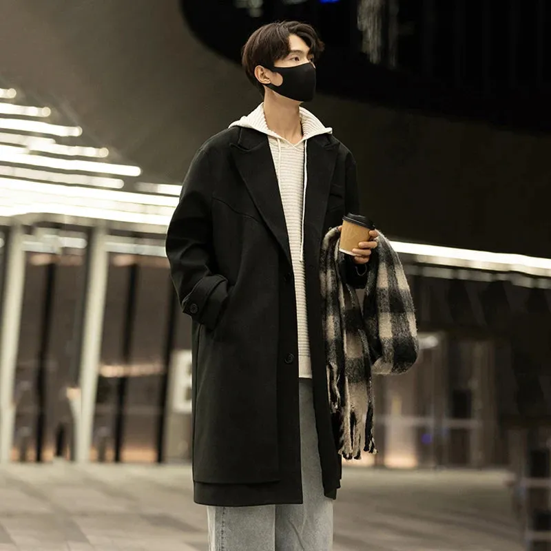 Woolen Solid Color Lapel Coat