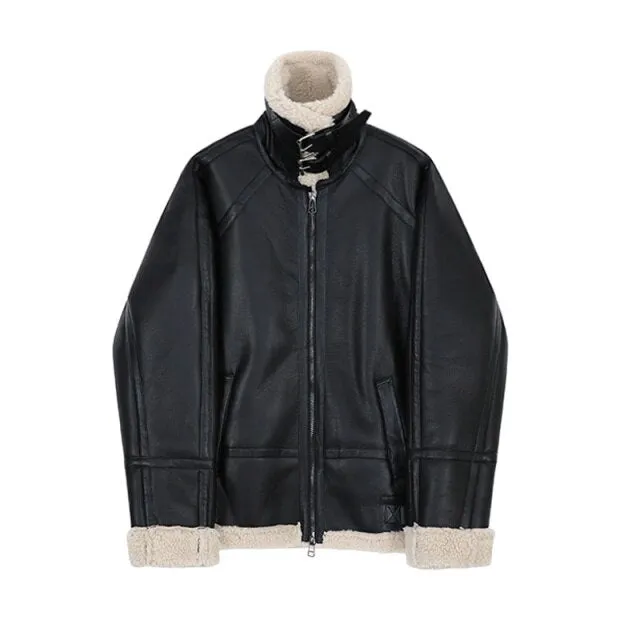 xiangtuibao - FAUX SHEARLING LEATHER JACKET